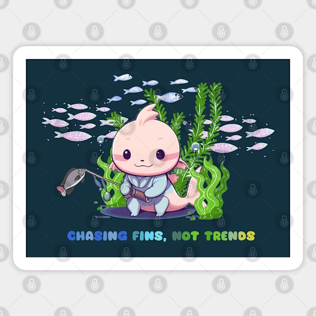 Cute axolotl fishing in the sea among seaweed Magnet by MilkyBerry